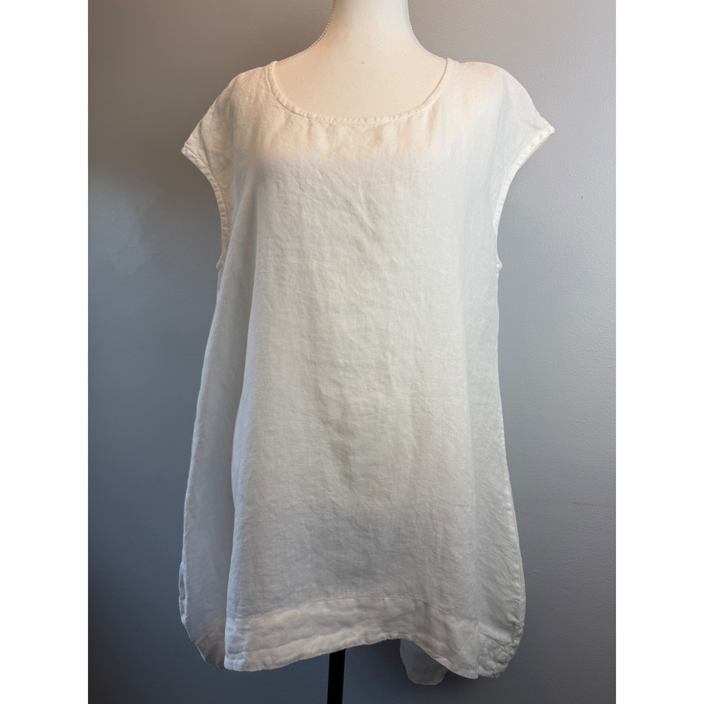 Bryn Walker Medium White 100% Linen Sleeveless Tunic Top High Low Hem Lagenlook